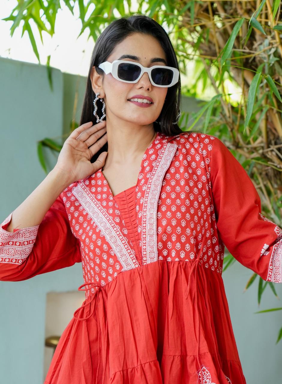 Flared Embroidered Tunic Dress