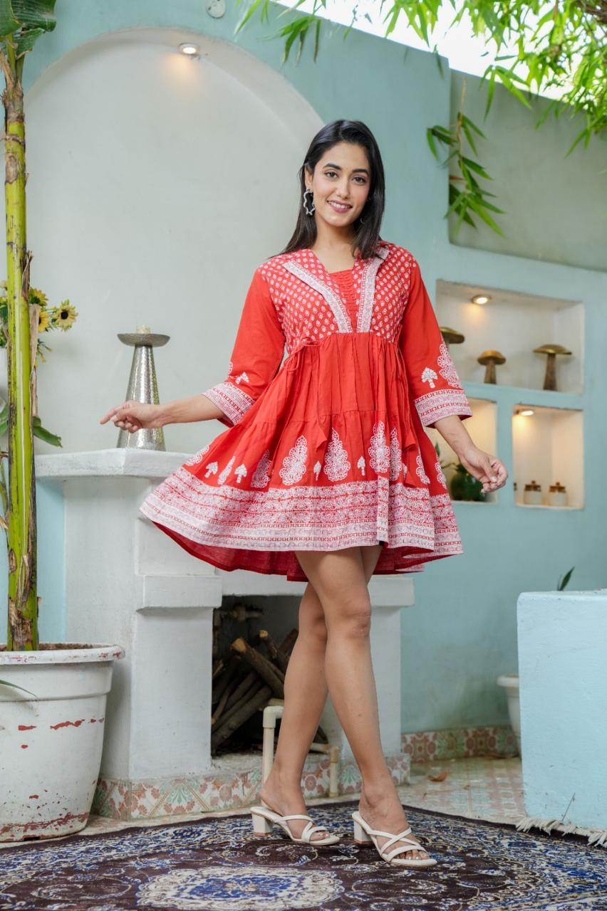 Flared Embroidered Tunic Dress