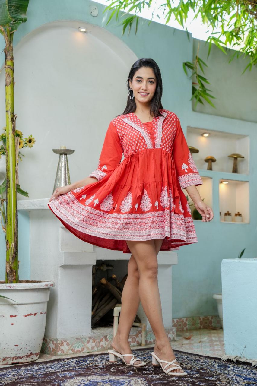 Flared Embroidered Tunic Dress
