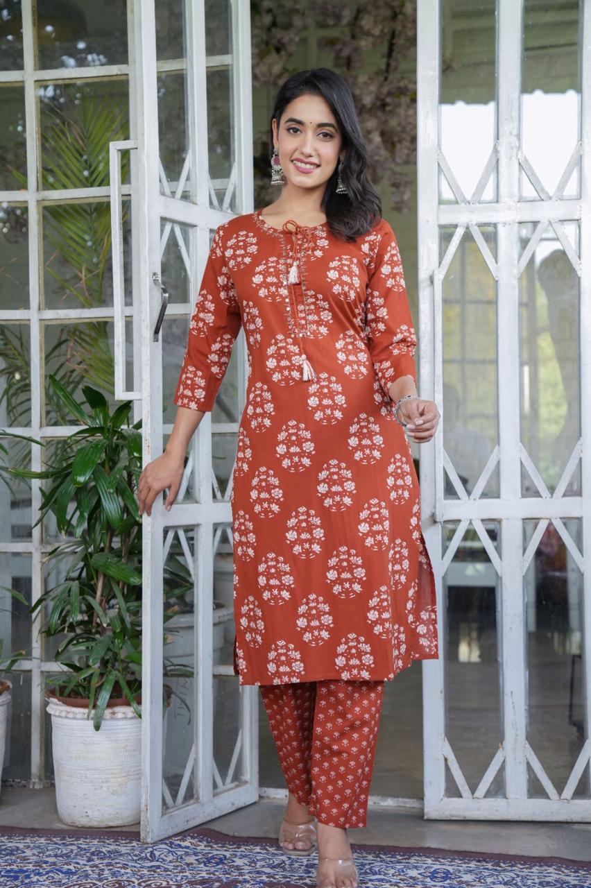 Handblock Printed Cotton Suit Set with Dupatta