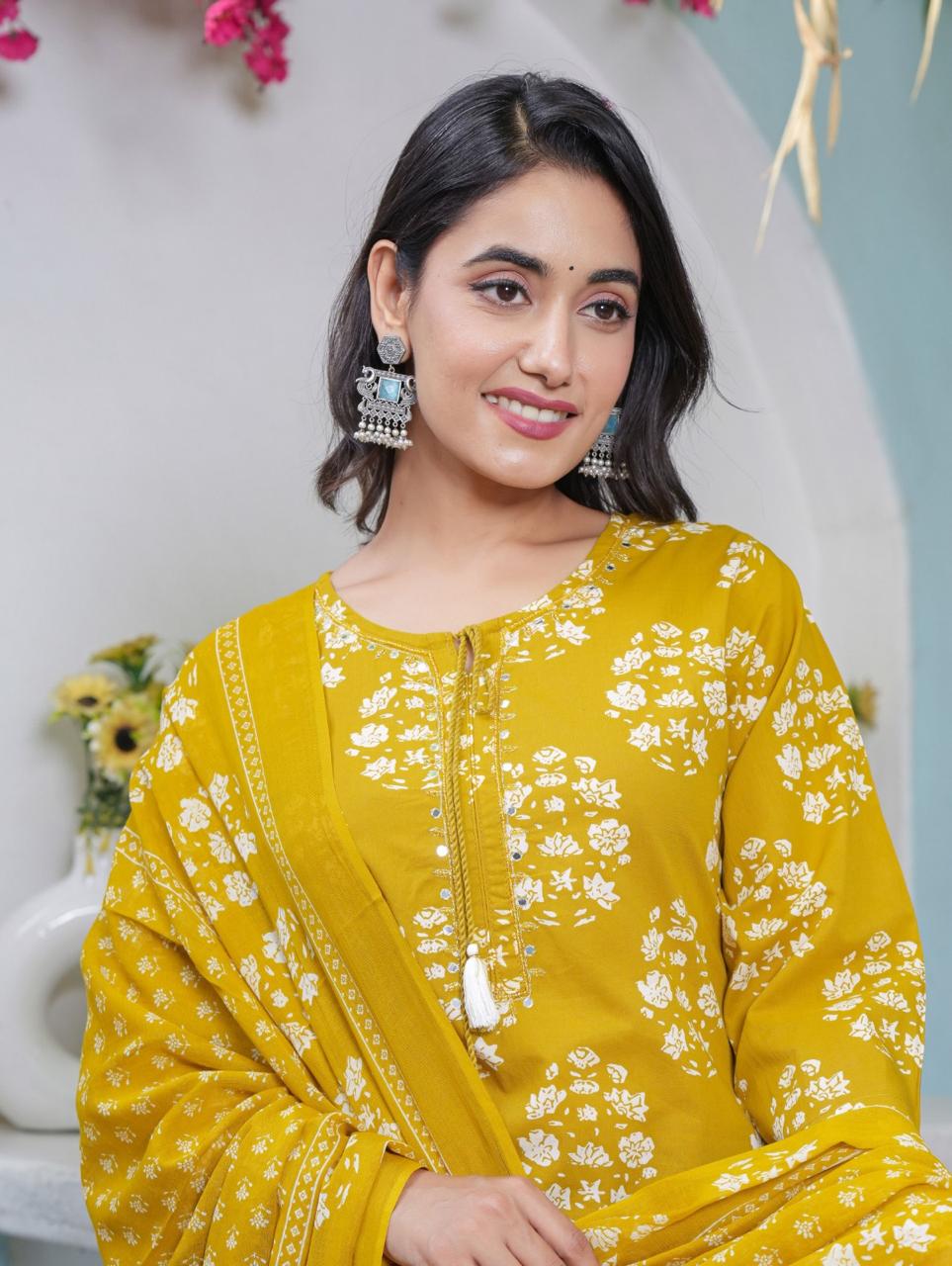Handblock Printed Cotton Suit Set with Dupatta