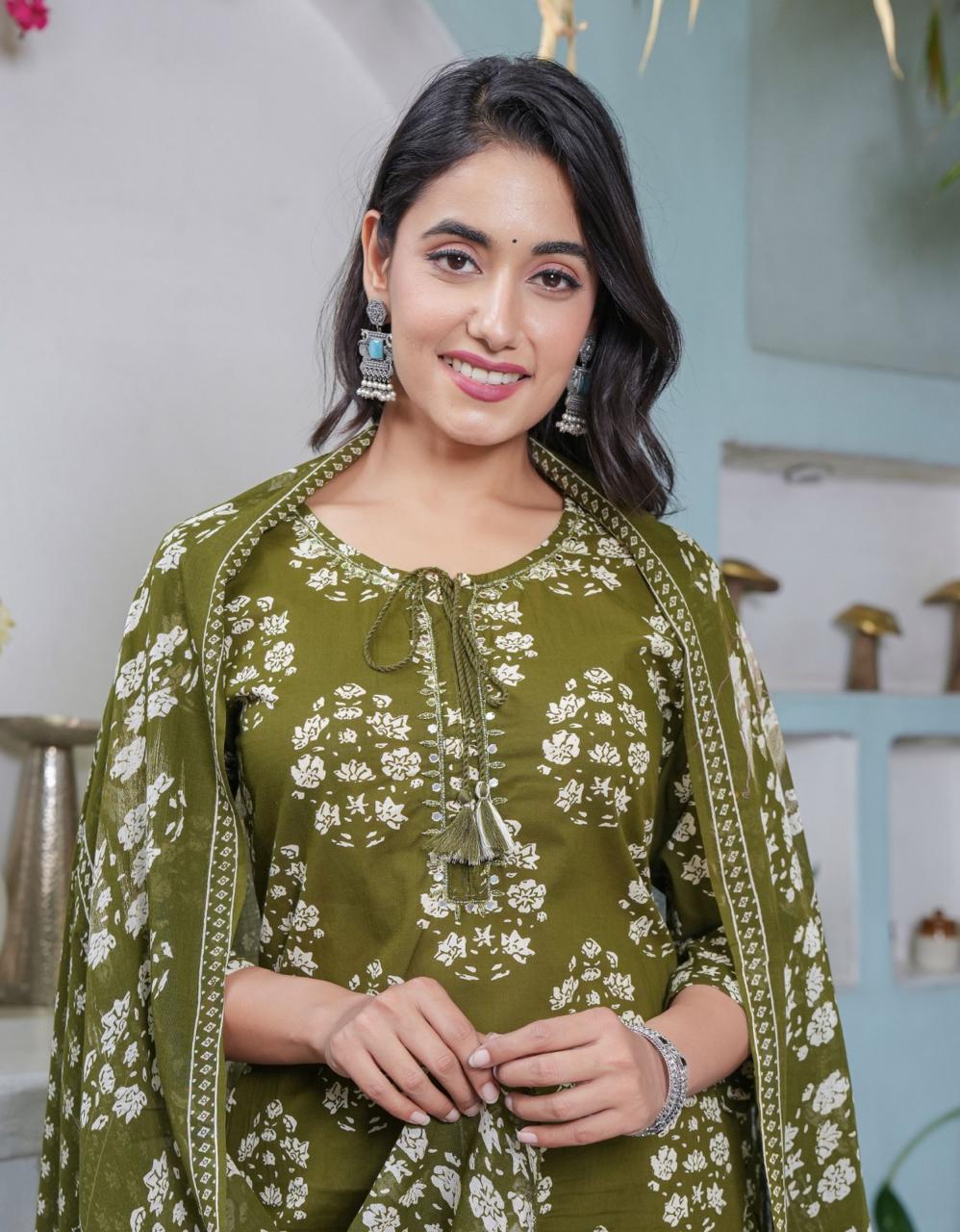 Handblock Printed Cotton Suit Set with Dupatta