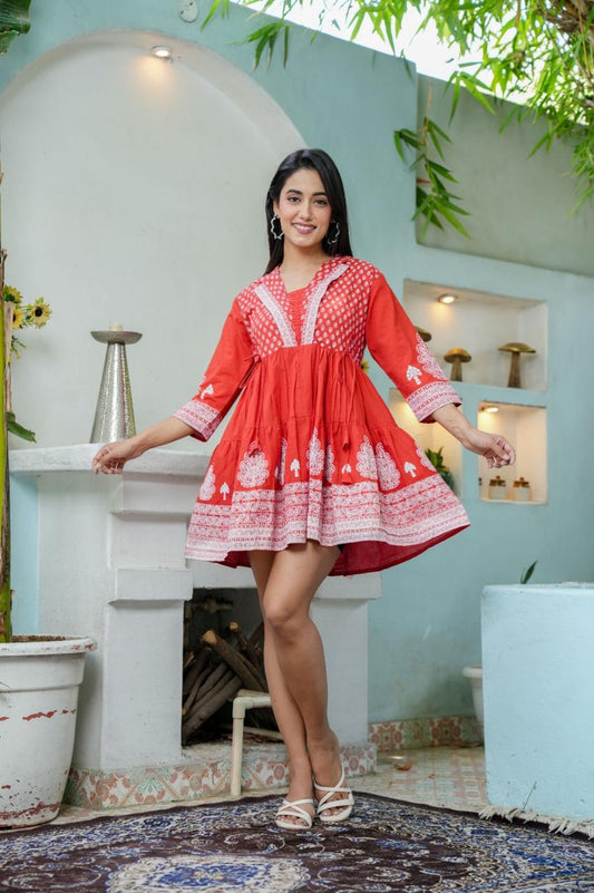 Flared Embroidered Tunic Dress