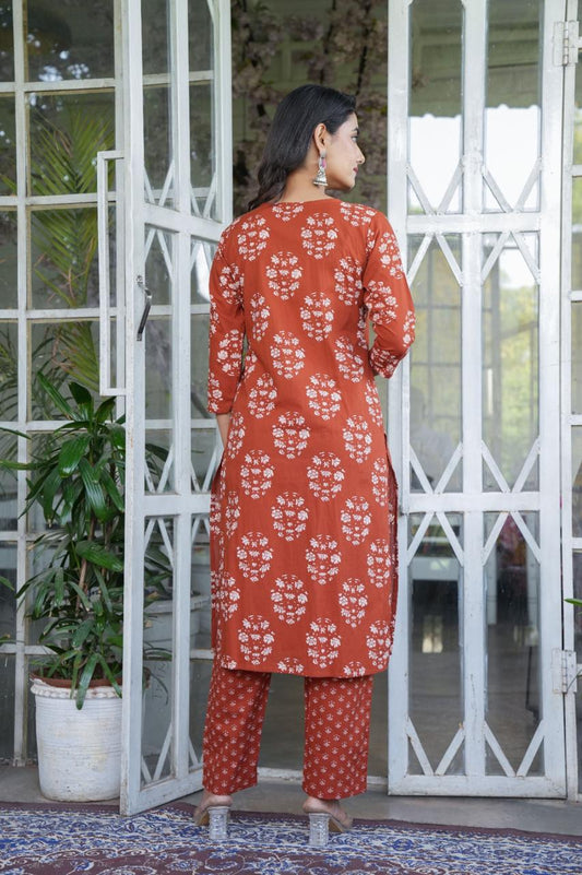 Handblock Printed Cotton Suit Set with Dupatta