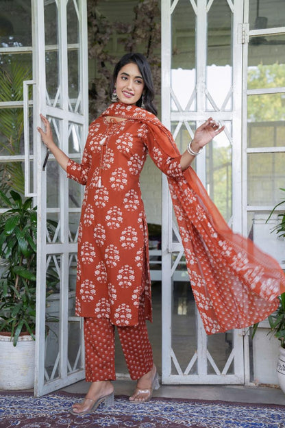 Handblock Printed Cotton Suit Set with Dupatta