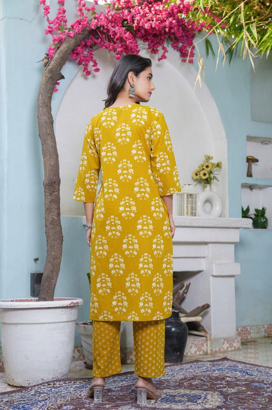 Handblock Printed Cotton Suit Set with Dupatta