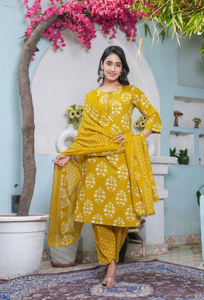 Handblock Printed Cotton Suit Set with Dupatta